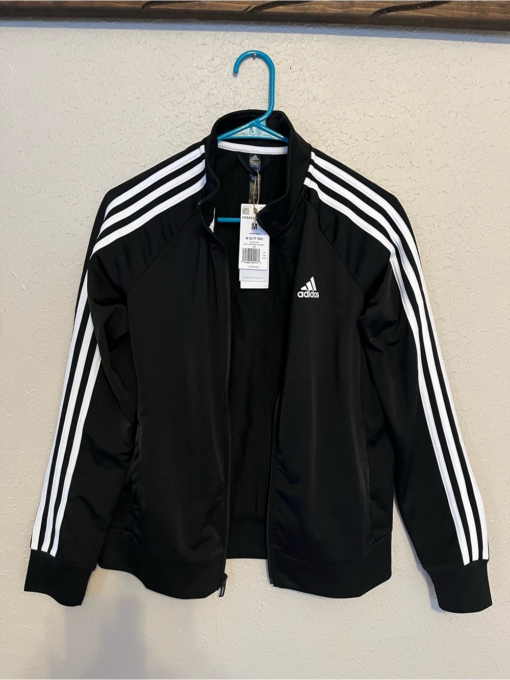 adidas Essentials 3-Stripes Tricot Track Jacket Full Zip Black/White M H48443